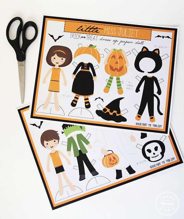 Halloween Paper Dolls Paint Me Pink